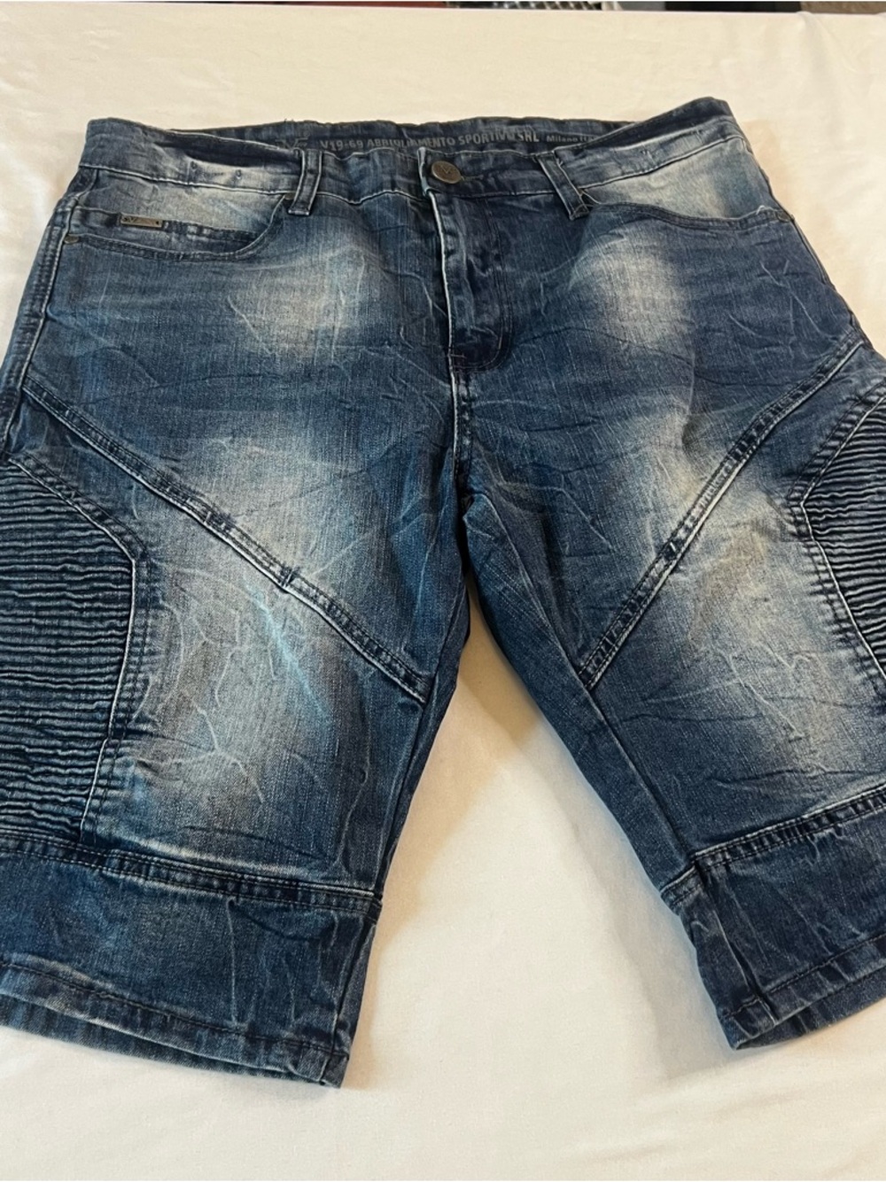 Versace 19.69 Italia Moto Denim Shorts Men’s 32 Distressed Biker